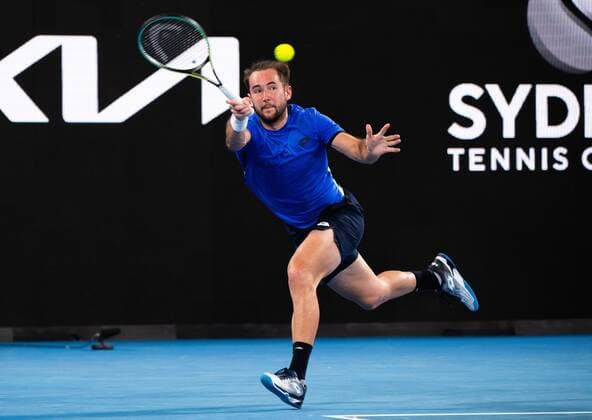 Mandatory Credit: Photo by Shutterstock (12755368af) Viktor Durasovic in action during his Round of 32 match Sydney Tennis Classic, Day 2, Tennis, Olympic Park, Sydney, Australia - 11 Jan 2022 Sydney Tennis Classic, Day 2, Tennis, Olympic Park, Sydney, Australia - 11 Jan 2022  Copyright: xShutterstockx 12755368af