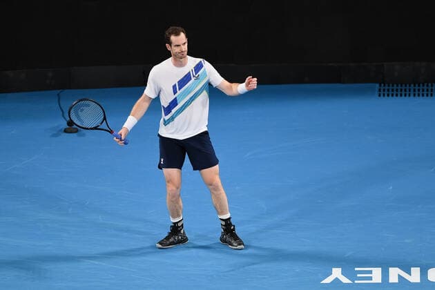 SYDNEY, AUSTRALIA - JANUARY 11: Andy Murray of Great Britain holds up his hands during the Sydney Classic Tennis match between Viktor Durasovic of Norway and Andy Murray of Great Britain at Ken Rosewall Arena on January 11, 2022 in Sydney, Australia. (Photo by Steven Markham Icon Sportswire) TENNIS: JAN 11 Sydney Classic Icon2201110031