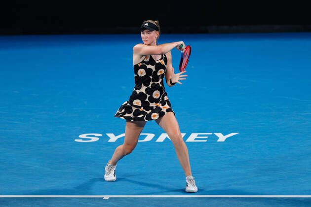 Elena Rybakina of Kazakhstan plays a shot against Emma Raducanu of Great Britain during the Sydney Tennis Classic 2022 at Sydney Olympic Park Tennis Centre, Sydney, Australia on 11 January 2022. Copyright: xPeterxDovganx 30470181