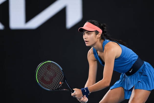 SYDNEY, AUSTRALIA - JANUARY 11: Emma Raducanu of Great Britain waits for a serve during the Sydney Classic Tennis match between Emma Raducanu of Great Britain and Elena Rybakina of Kazakhstan at Ken Rosewall Arena on January 11, 2022 in Sydney, Australia. (Photo by Steven Markham Icon Sportswire) TENNIS: JAN 11 Sydney Classic Icon2201110070