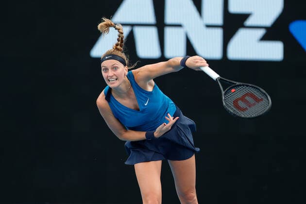Petra Kvitova of Czech Republic serves to Ons Jabeur of Tunisia during the Round of 16 match at the Sydney Tennis Classic 2022 at Sydney Olympic Park Tennis Centre, Sydney, Australia on 12 January 2022. Copyright: xPeterxDovganx 30470202