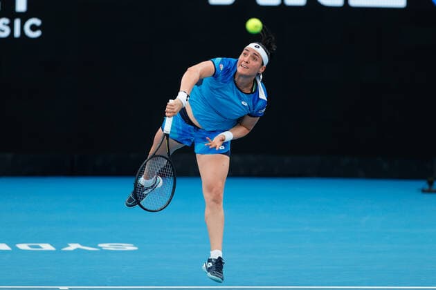 Ons Jabeur of Tunisia serves to Petra Kvitova of Czech Republic during the Round of 16 match at the Sydney Tennis Classic 2022 at Sydney Olympic Park Tennis Centre, Sydney, Australia on 12 January 2022. Copyright: xPeterxDovganx 30470199