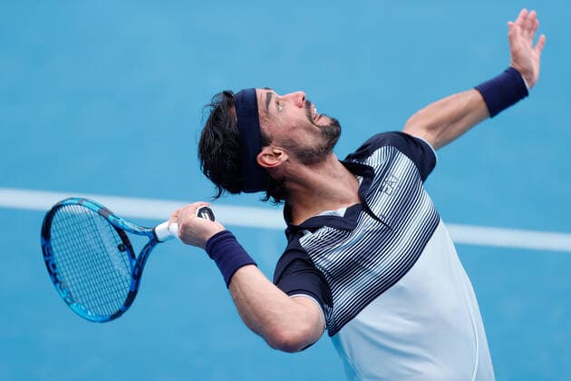 Fabio Fognini of Italy serves to Brandon Naskashima of USA during the Round of 16 match at the Sydney Tennis Classic 2022 at Sydney Olympic Park Tennis Centre, Sydney, Australia on 12 January 2022. Copyright: xPeterxDovganx 30470221