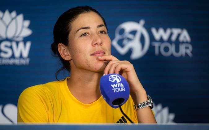 Mandatory Credit: Photo by Rob Prange Shutterstock (12751254bt) Garbine Muguruza of Spain talks to the media after the second round of the 2022 Sydney Tennis Classic WTA, Tennis Damen 500 tennis tournament Sydney Tennis Classic, Day 3, Tennis, Olympic Park, Sydney, Australia - 12 Jan 2022 Sydney Tennis Classic, Day 3, Tennis, Olympic Park, Sydney, Australia - 12 Jan 2022 Copyright: xRobxPrange Shutterstockx 12751254bt