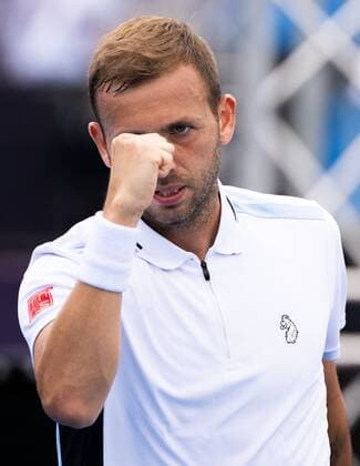 Mandatory Credit: Photo by Shutterstock (12757262aw) Dan Evans celebrates victory after winning his round of 16 match Sydney Tennis Classic, Day 3, Tennis, Olympic Park, Sydney, Australia - 12 Jan 2022 Sydney Tennis Classic, Day 3, Tennis, Olympic Park, Sydney, Australia - 12 Jan 2022 Copyright: xShutterstockx 12757262aw