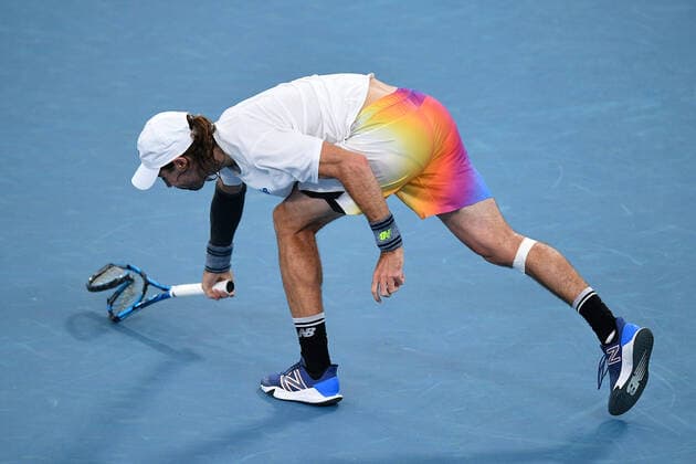 SYDNEY TENNIS CLASSIC, Jordan Thompson of Australia smashes his racquet during his Round of 16 match against Reilly Opelka of the USA on Day 3 of the Sydney Tennis Classic at Sydney Olympic Park in Sydney, Wednesday, January 12, 2022. ( NO ARCHIVING, EDITORIAL USE ONLY, NO USE IN BOOKS WITHOUT CONSENT SYDNEY NSW AUSTRALIA  Copyright: xDANxHIMBRECHTSx 20220112001612727937
