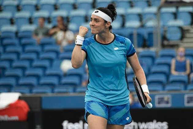 12th January 2022: Ken Rosewall Arena, Sydney Olympic Park, Sydney, Australia; Sydney Tennis Classic, Day 4: Ons Jabeur of Tunisia reacts after winning a point in her match against Petra Kvitova of Czechoslovakia  ActionPlus12355576 NigelxOwen