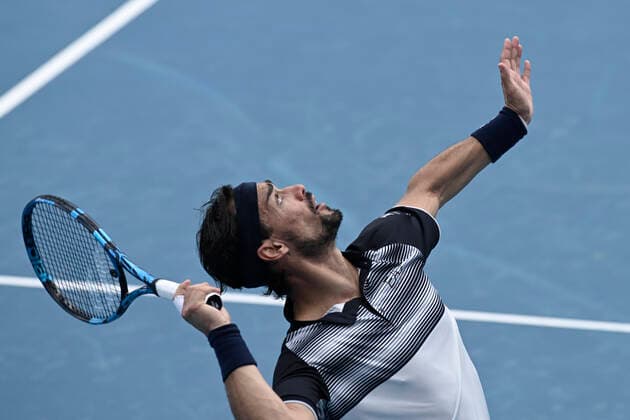 12th January 2022: Sydney Olympic Park, Sydney, Australia; Sydney Tennis Classic, Day 4: Fabio Fognini of Italy serves to Brandon Nakashima of USA  ActionPlus12355559 NigelxOwen
