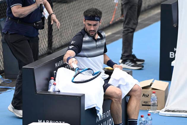 12th January 2022: Sydney Olympic Park, Sydney, Australia; Sydney Tennis Classic, Day 4: Fabio Fognini of Italy smashes his racquet after losing a critical point to Brandon Nakashima of USA  ActionPlus12355565 NigelxOwen