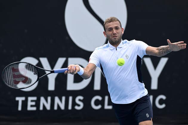 12th January 2022: Sydney Olympic Park, Sydney, Australia; Sydney Tennis Classic, Day 4: Daniel Evans of Great Britain hits a forehand to Pedro Martinez of Spain  ActionPlus12355590 NigelxOwen