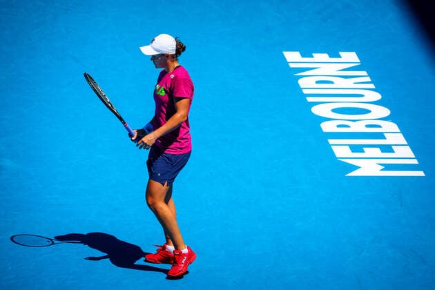 Australian Ashleigh Barty (WTP 1) pictured at a training session ahead of the Australian Open tennis Grand Slam, Wednesday 12 January 2022 in Melbourne Park, Melbourne, Australia. The 2022 edition of the Australian Grand Slam takes place in the ongoing pandemic. PATRICKxHAMILTON  x3171997x