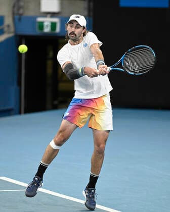 12th January 2022: Ken Rosewall Arena, Sydney Olympic Park, Sydney, Australia; Sydney Tennis Classic, Day 4: Jordan Thompson of Australia hits a backhand to Reilly Opelka of USA  ActionPlus12355629 NigelxOwen