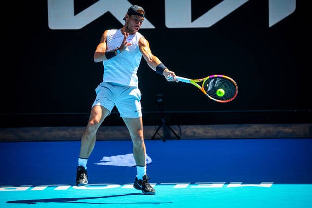 Spanish Rafael Nadal ATP, Tennis Herren 6) pictured at a training session ahead of the Australian Open tennis Grand Slam, Wednesday 12 January 2022 in Melbourne Park, Melbourne, Australia. The 2022 edition of the Australian Grand Slam takes place in the ongoing pandemic. PATRICKxHAMILTON  x3172008x