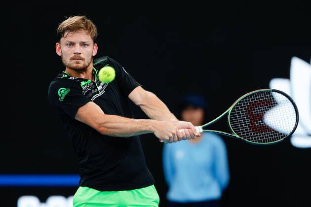 David Goffin of Belgium plays a backhand against Denis Kudla of USA during the Sydney Tennis Classic 2022 at Sydney Olympic Park Tennis Centre, Sydney, Australia on 12 January 2022. Copyright: xPeterxDovganx 30470300