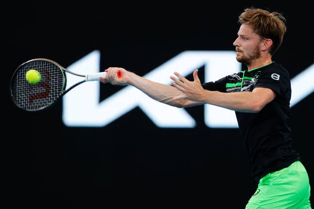 David Goffin of Belgium plays a forehand against Denis Kudla of USA during the Sydney Tennis Classic 2022 at Sydney Olympic Park Tennis Centre, Sydney, Australia on 12 January 2022. Copyright: xPeterxDovganx 30470302
