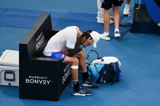SYDNEY, AUSTRALIA - JANUARY 12: Jordan Thompson of Australia emotional between games during the Sydney Classic Tennis match between Jordan Thompson of Australia and Reilly Opelka of USA at Ken Rosewall Arena on January 12, 2022 in Sydney, Australia. (Photo by Steven Markham Icon Sportswire) TENNIS: JAN 12 Sydney Classic Icon2201120162