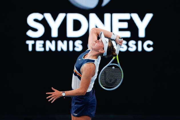 Barbora Krejcikova of Czech Republic serves to Jaqueline Cristian of Romania Round 2 during the Sydney Tennis Classic 2022 at Sydney Olympic Park Tennis Centre, Sydney, Australia on 12 January 2022. Copyright: xPeterxDovganx 30470310