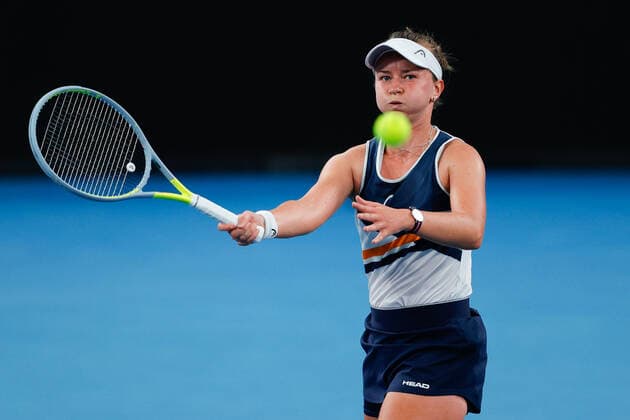 Barbora Krejcikova of Czech Republic plays a forehand against Jaqueline Cristian of Romania Round 2 during the Sydney Tennis Classic 2022 at Sydney Olympic Park Tennis Centre, Sydney, Australia on 12 January 2022. Copyright: xPeterxDovganx 30470316