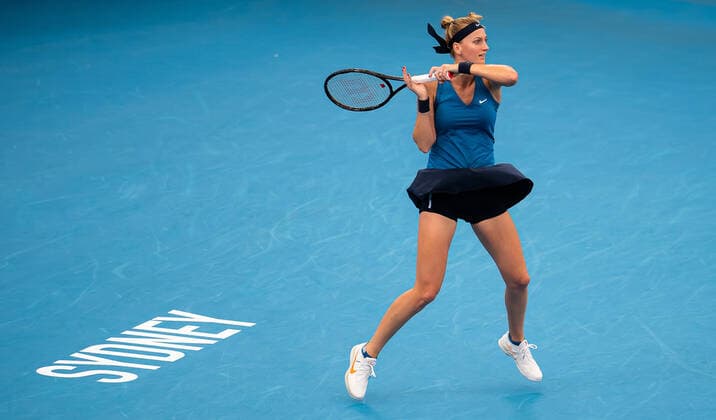 January 12, 2022, SYDNEY, AUSTRALIA: Petra Kvitova of the Czech Republic in action during the second round of the 2022 Sydney Tennis Classic WTA, Tennis Damen 500 tennis tournament against Ons Jabeur of Tunisia SYDNEY AUSTRALIA - ZUMAa181 20220112_zaa_a181_012 Copyright: xRobxPrangex