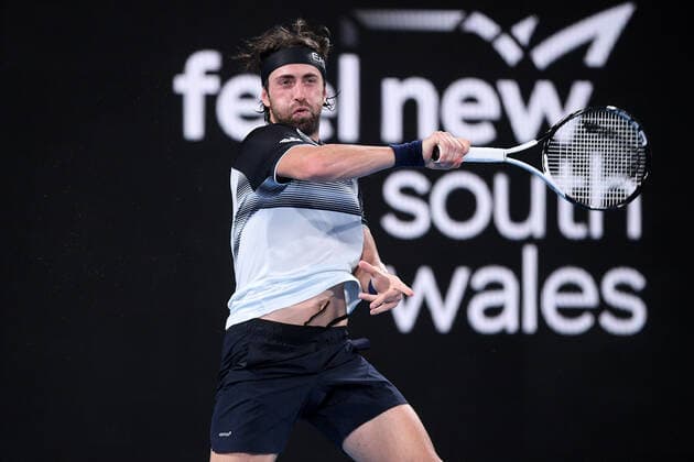 SYDNEY TENNIS CLASSIC, Nikoloz Basilashvili of Georgia in action during his Round of 16 match against Andy Murray of Great Britain on Day 3 of the Sydney Tennis Classic at Sydney Olympic Park in Sydney, Wednesday, January 12, 2022. ( NO ARCHIVING, EDITORIAL USE ONLY, NO USE IN BOOKS WITHOUT CONSENT SYDNEY NSW AUSTRALIA  Copyright: xDANxHIMBRECHTSx 20220112001612767882