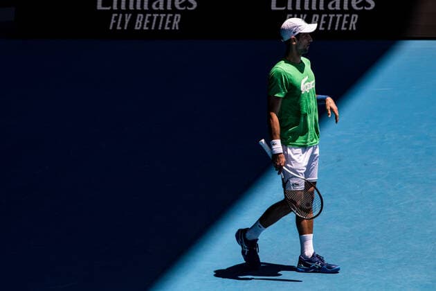 TENNIS AUSTRALIAN OPEN NOVAK DJOKOVIC PRACTICE, Novak Djokovic of Serbia during a training session at Melbourne Park in Melbourne, Thursday, January 13, 2022. Defending Australian Open champion Novak Djokovic remains in limbo awaiting a decision from Immigration Minister Alex Hawke. ( NO ARCHIVING, EDITORIAL USE ONLY, NO USE IN BOOKS WITHOUT CONSENT MELBOURNE VIC AUSTRALIA  Copyright: xDIEGOxFEDELEx 20220113001612980966