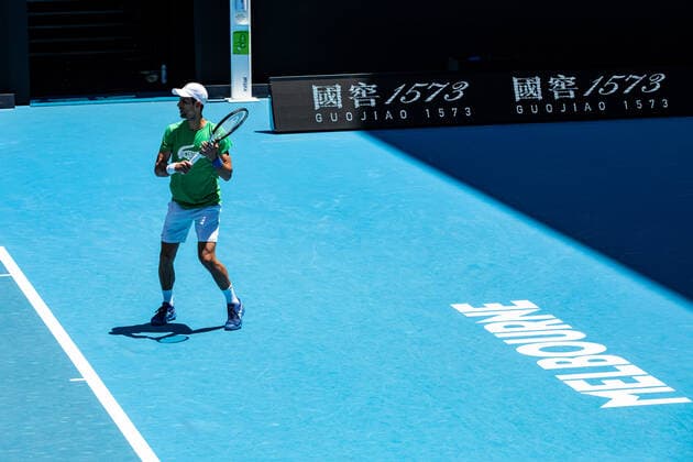 TENNIS AUSTRALIAN OPEN NOVAK DJOKOVIC PRACTICE, Novak Djokovic of Serbia during a training session at Melbourne Park in Melbourne, Thursday, January 13, 2022. Defending Australian Open champion Novak Djokovic remains in limbo awaiting a decision from Immigration Minister Alex Hawke. ( NO ARCHIVING, EDITORIAL USE ONLY, NO USE IN BOOKS WITHOUT CONSENT MELBOURNE VIC AUSTRALIA  Copyright: xDIEGOxFEDELEx 20220113001612981631