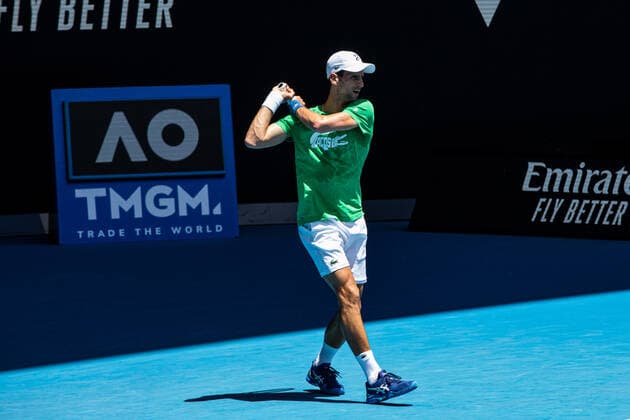 TENNIS AUSTRALIAN OPEN NOVAK DJOKOVIC PRACTICE, Novak Djokovic of Serbia during a training session at Melbourne Park in Melbourne, Thursday, January 13, 2022. Defending Australian Open champion Novak Djokovic remains in limbo awaiting a decision from Immigration Minister Alex Hawke. ( NO ARCHIVING, EDITORIAL USE ONLY, NO USE IN BOOKS WITHOUT CONSENT MELBOURNE VIC AUSTRALIA  Copyright: xDIEGOxFEDELEx 20220113001612982800