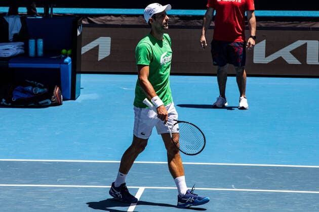 TENNIS AUSTRALIAN OPEN NOVAK DJOKOVIC PRACTICE, Novak Djokovic of Serbia during a training session at Melbourne Park in Melbourne, Thursday, January 13, 2022. Defending Australian Open champion Novak Djokovic remains in limbo awaiting a decision from Immigration Minister Alex Hawke. ( NO ARCHIVING, EDITORIAL USE ONLY, NO USE IN BOOKS WITHOUT CONSENT MELBOURNE VIC AUSTRALIA  Copyright: xDIEGOxFEDELEx 20220113001612982828