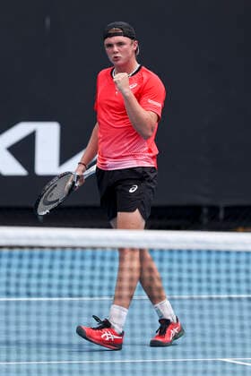 Dominic Stricker SUI makes fist and cheers,jubilation,joy,emotion,qualifying round,Australian Open 2022 Copyright: xJuergenxHasenkopfx