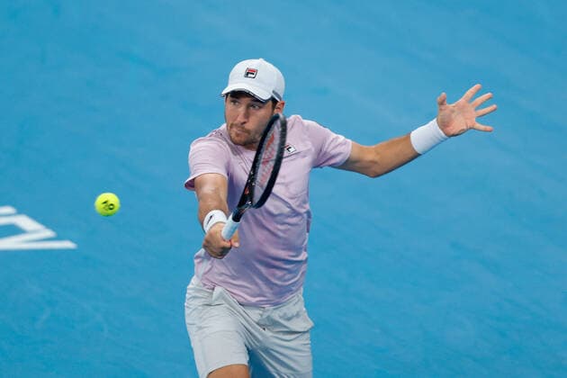 Tennis, ATP-Turnier in Sydney Dusan Lajovic of Serbia plays a backhand against Maxime Cressy of USA in the Quarter Final during the Sydney Tennis Classic 2022 at Sydney Olympic Park Tennis Centre, Sydney, Australia on 13 January 2022. Copyright: xPeterxDovganx 30470440