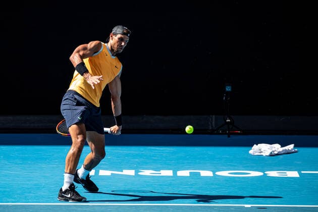 TENNIS AUSTRALIAN OPEN PRACTICE SESSIONS, Rafael Nadal of Spain is seen in action during a practice session ahead of the Australian Open, at Melbourne Park, in Melbourne, Thursday, January 13, 2022. ( NO ARCHIVING, EDITORIAL USE ONLY, NO USE IN BOOKS WITHOUT CONSENT MELBOURNE VIC AUSTRALIA  Copyright: xDIEGOxFEDELEx 20220113001613008524