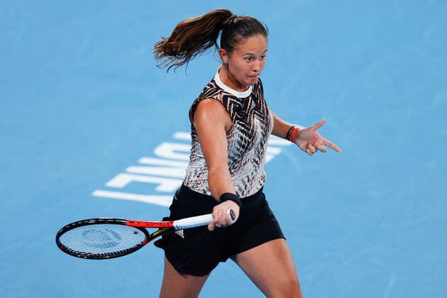Daria Kasatkina of Russia plays a forehand against Garbine Muguruza of Spain during the Quarter Final match at the Sydney Tennis Classic 2022 at Sydney Olympic Park Tennis Centre, Sydney, Australia on 13 January 2022. Copyright: xPeterxDovganx 30470500