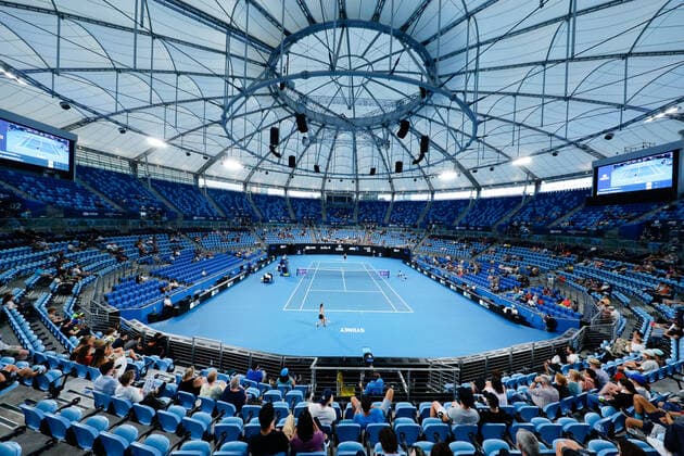 General view Garbine Muguruza of Spain playing Daria Kasatkina of Russia during the Quarter Final match at the Sydney Tennis Classic 2022 at Sydney Olympic Park Tennis Centre, Sydney, Australia on 13 January 2022. Copyright: xPeterxDovganx 30470513