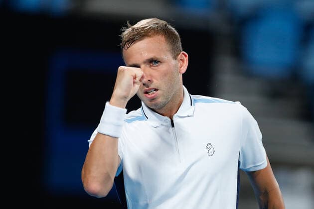 Tennis, ATP-Turnier in Sydney Daniel Evans of Great Britain raises his fist against Maxime Cressy of USA in the Quarter Final match during the Sydney Tennis Classic 2022 at Sydney Olympic Park Tennis Centre, Sydney, Australia on 13 January 2022. Copyright: xPeterxDovganx 30470552