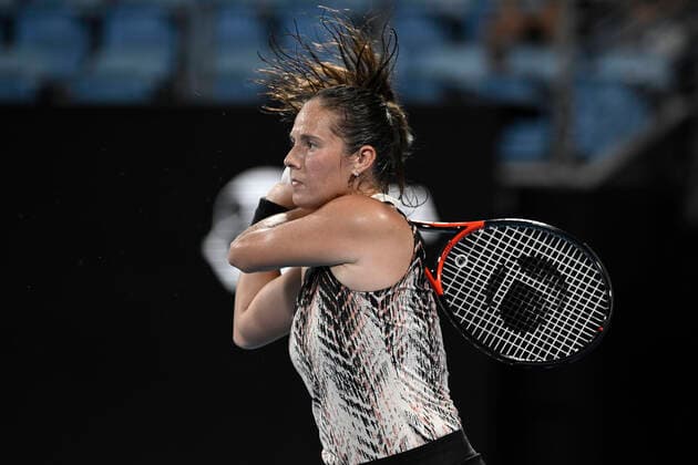 13th January 2022: Ken Rosewall Arena, Sydney Olympic Park, Sydney, Australia; Sydney Tennis Classic, Day 5: Daria Kasatkina of Russia follows through on her shot in her match against Garbine Muguruza of Spain  ActionPlus12355868 NigelxOwen