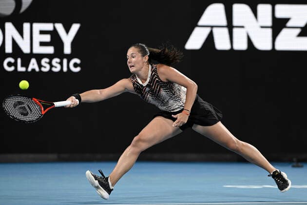13th January 2022: Ken Rosewall Arena, Sydney Olympic Park, Sydney, Australia; Sydney Tennis Classic, Day 5: Daria Kasatkina of Russia stretches to reach the ball in her match against Garbine Muguruza of Spain  ActionPlus12355871 NigelxOwen