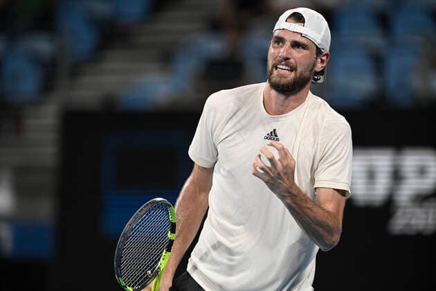 13th January 2022: Ken Rosewall Arena, Sydney Olympic Park, Sydney, Australia; Sydney Tennis Classic, Day 5: Maxime Cressy of USA reacts after losing a point in his match against Daniel Evans of Great Britain  ActionPlus12355925 NigelxOwen