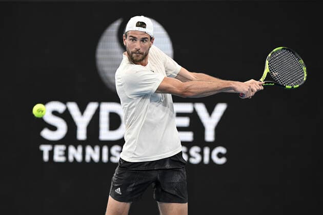 13th January 2022: Ken Rosewall Arena, Sydney Olympic Park, Sydney, Australia; Sydney Tennis Classic, Day 5: Maxime Cressy of USA hits a backhand to Dusan Lajovic of Serbia  ActionPlus12355820 NigelxOwen
