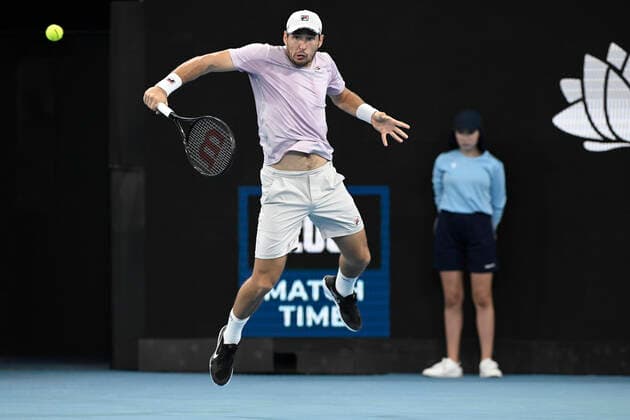 13th January 2022: Ken Rosewall Arena, Sydney Olympic Park, Sydney, Australia; Sydney Tennis Classic, Day 5: Dusan Lajovic of Serbia hits a backhand to Maxime Cressy of USA  ActionPlus12355822 NigelxOwen