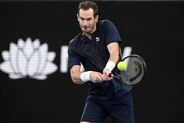 13th January 2022: Ken Rosewall Arena, Sydney Olympic Park, Sydney, Australia; Sydney Tennis Classic, Day 5: Andy Murray of Great Britain hits a backhand to David Goffin of Belgium  ActionPlus12355847 NigelxOwen