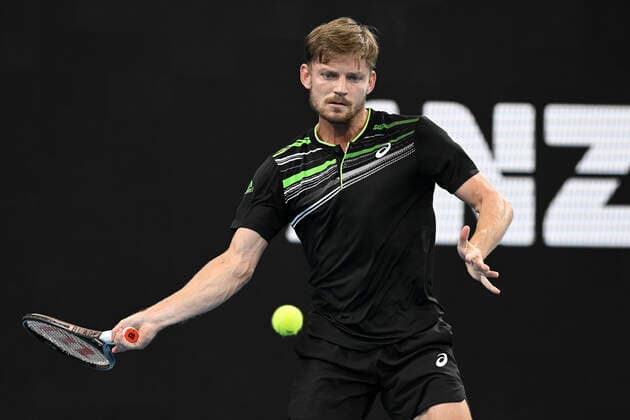13th January 2022: Ken Rosewall Arena, Sydney Olympic Park, Sydney, Australia; Sydney Tennis Classic, Day 5: David Goffin of Belgium hits a forehand to Andy Murray of Great Britain  ActionPlus12355851 NigelxOwen