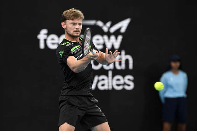 13th January 2022: Ken Rosewall Arena, Sydney Olympic Park, Sydney, Australia; Sydney Tennis Classic, Day 5: David Goffin of Belgium hits a forehand to Andy Murray of Great Britain  ActionPlus12355852 NigelxOwen