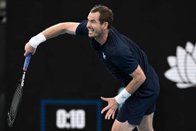 13th January 2022: Ken Rosewall Arena, Sydney Olympic Park, Sydney, Australia; Sydney Tennis Classic, Day 5: Andy Murray of Great Britain follows through on his serve in his match against David Goffin of Belgium  ActionPlus12355853 NigelxOwen