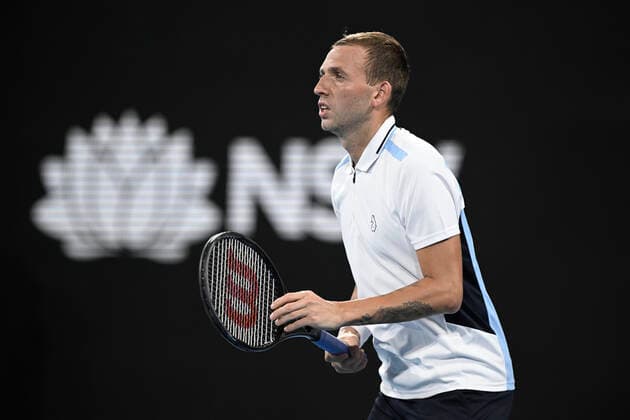 13th January 2022: Ken Rosewall Arena, Sydney Olympic Park, Sydney, Australia; Sydney Tennis Classic, Day 5: Daniel Evans of Great Britain prepares to receive serve from Maxime Cressy of USA  ActionPlus12355910 NigelxOwen