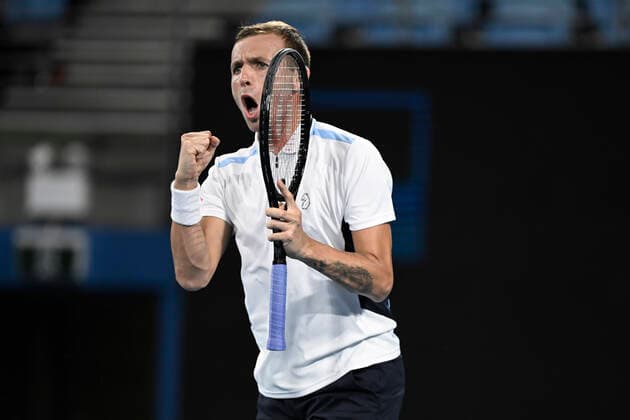 13th January 2022: Ken Rosewall Arena, Sydney Olympic Park, Sydney, Australia; Sydney Tennis Classic, Day 5: Daniel Evans of Great Britain reacts after winning a point in his match against Maxime Cressy of USA  ActionPlus12355920 NigelxOwen