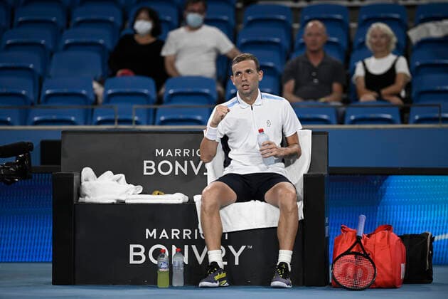 13th January 2022: Ken Rosewall Arena, Sydney Olympic Park, Sydney, Australia; Sydney Tennis Classic, Day 5: Daniel Evans of Great Britain reacts after winning a point in his match against Maxime Cressy of USA  ActionPlus12355921 NigelxOwen