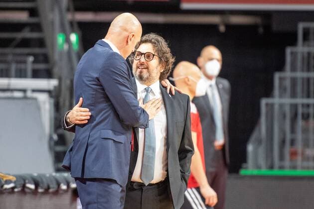 Sasa Obradovic AS Monaco Basket , Head Coach Andrea Trinchieri FC Bayern , FC Bayern Basketball vs AS Monaco Basket, Euroleague, 13 01 2022 Muenchen Bayern Germany Copyright: xkolbert-press UlrichxGamelx