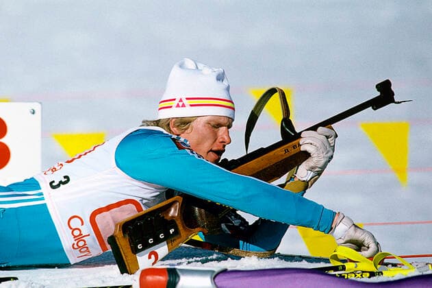DMITRY VASILYEV U.S.S.R. BIATHLETE OLYMPICS CALGARY 148038 18.02.1988 Soviet biathlete Dmitry Vasilyev before the start at the 15th Winter Olympics in Calgary, Canada, 1988. Sergey Guneev Sputnik Canada  Copyright: xSergeyxGuneevx