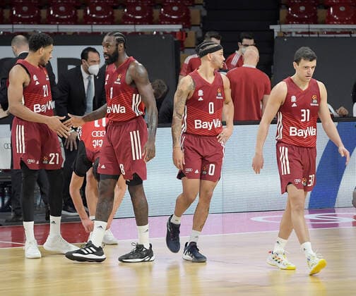 13 01 2022, xemx, Basketball Euroleague, FC Bayern Muenchen AS Monaco emspor, v l Augustine Rubit FC Bayern Basketball , Othello Hunter FC Bayern Basketball , Nick Weiler Babb FC Bayern Basketball , Zan Mark Sisko FC Bayern Basketball Muenchen