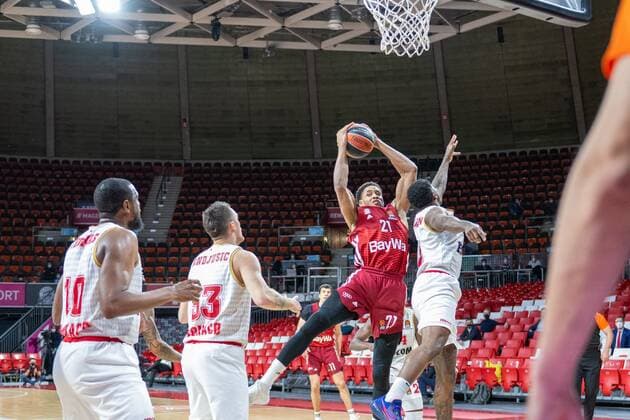 Will Thomas 10 AS Monaco Basket , Danilo Andjusic 33 AS Monaco Basket , Augustine Rubit 21 FC Bayern , FC Bayern Basketball vs AS Monaco Basket, Euroleague, 13 01 2022 Muenchen Bayern Germany Copyright: xkolbert-press UlrichxGamelx